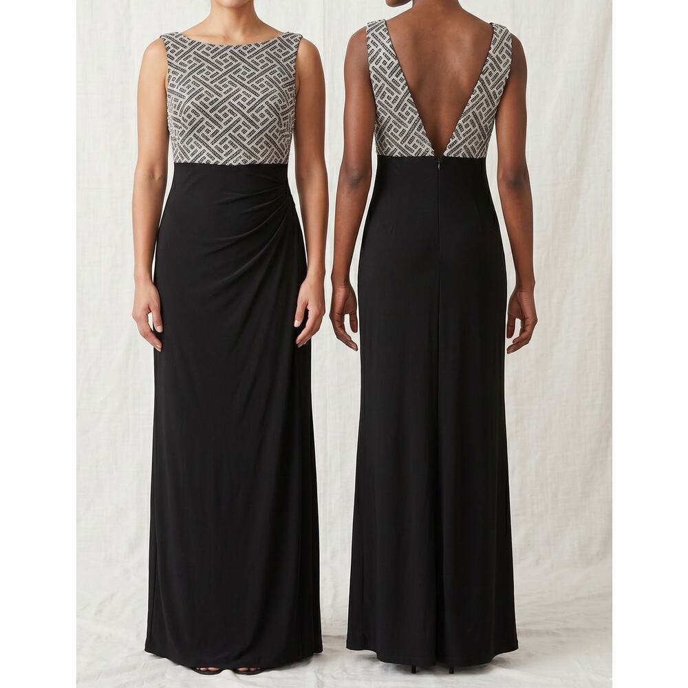 Lauren Ralph Lauren Size 2 Elegant Long Sequin Upper Slit Leg Maxi Dress - Picture 8 of 14